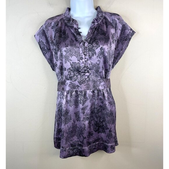 Y2K Womens Whimsigoth Romantic Tunic Top Size L Purple Going Out Empire Waist - Picture 1 of 16